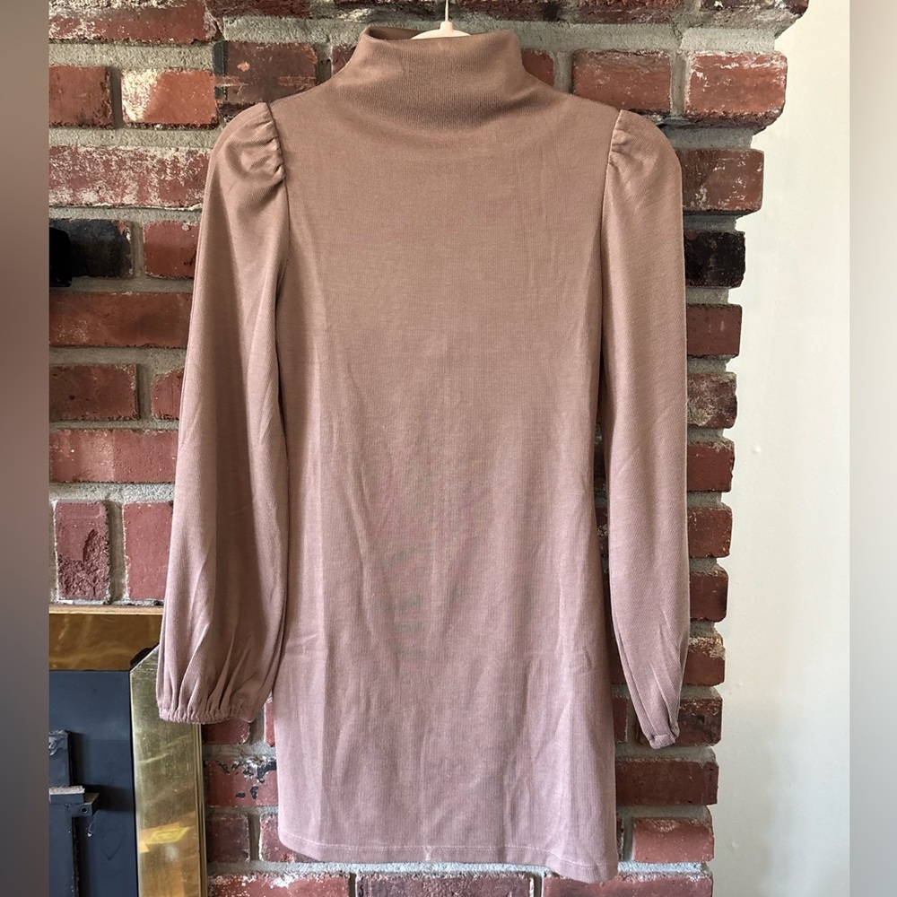 NWT Dusty Rose High Neck Long Sleeve Mini Dress with Puff Shoulders Size Small